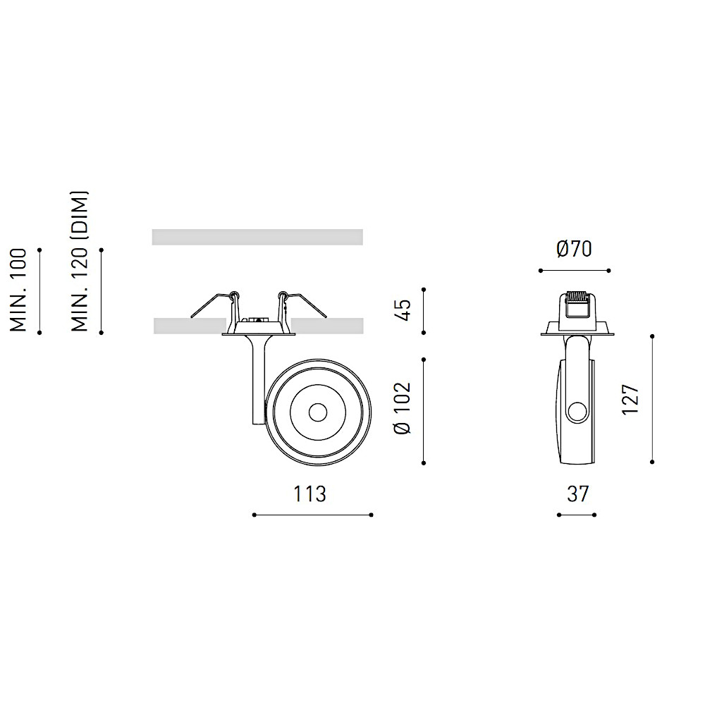 six recessed l-arkoslight-incasso a soffitto orientabile-schema tecnico